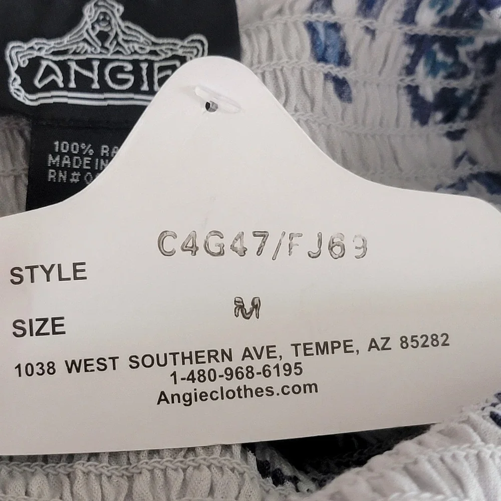 Angie Womens Boho Floral Twist Front Cutout Tiered Mini Dress Blue White Medium - Picture 12 of 12